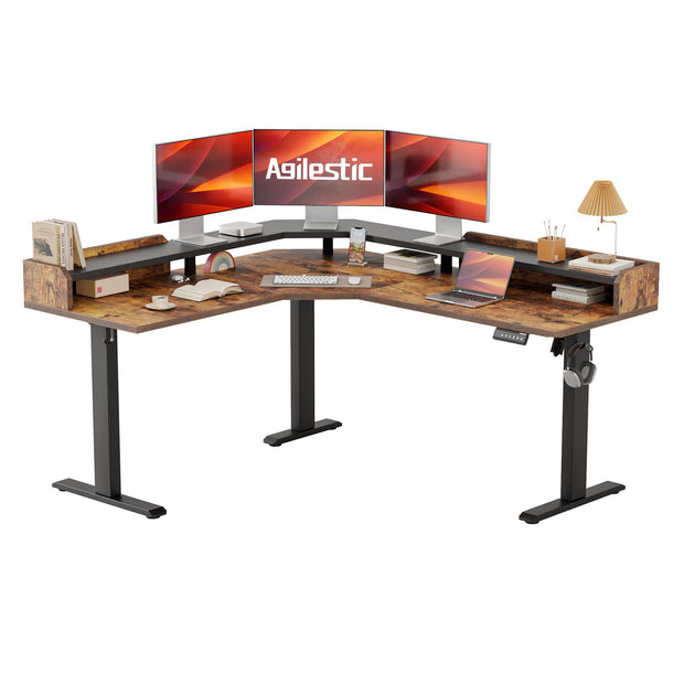 Agilestic L Shaped Standing Desk 63 x 55 inch Adjustable Height, Electric Corner Standing Desk, Sit Stand Computer Table with Splice Board, Rustic Brown