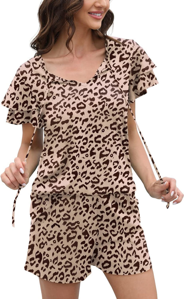 WIHOLL Summer Outfits for Women 2 Piece Short Sleeve V Neck Lounge Sets Casual