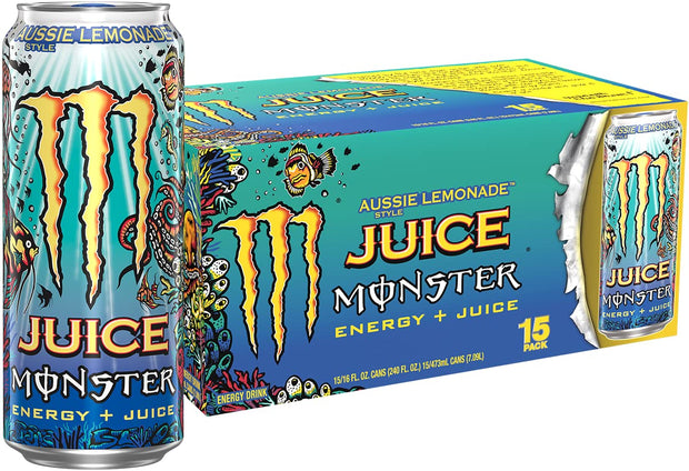Monster Energy Juice Monster Variety Pack, Pipeline Punch, Mango Loco, Pacific Punch, Energy+Juice, Energy Drink, 16 Ounce (Pack of 15)