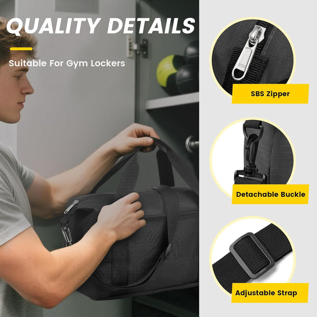 Vorspack Small Gym Bag - 14 Inches Duffle Bag for Travel Lightweight Duffel Bag for Men Women Personal Item Bag Weekender Bag for Travel Sports Gym - Black