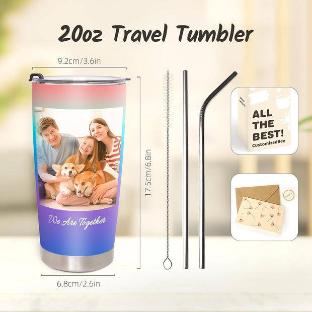 Personalized Tumbler with Picture Name Text Logo, 20oz Stainless Steel Custom Travel Coffee Mug Cup | Birthday Graduation Wedding Appreciation Personalized Gifts for Mom Dad Teacher