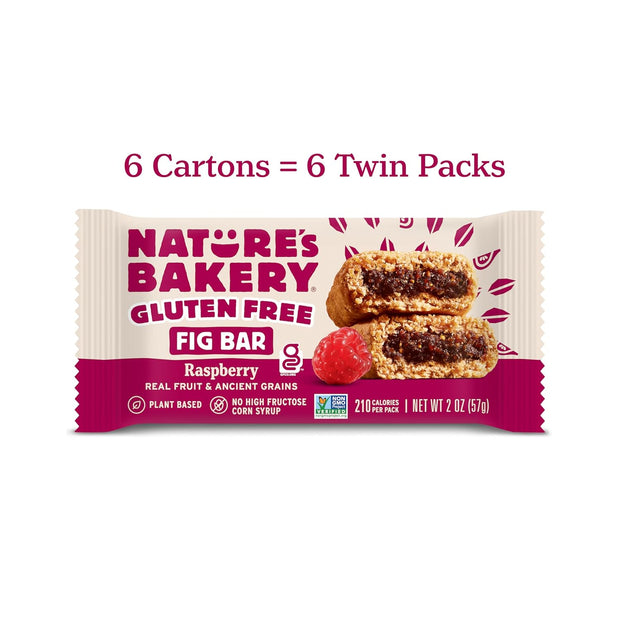 Nature’s Bakery Gluten Free Fig Bars, Raspberry, Real Fruit, Vegan, Non-GMO, Snack bar, 6 boxes with 6 twin packs (36 twin packs)
