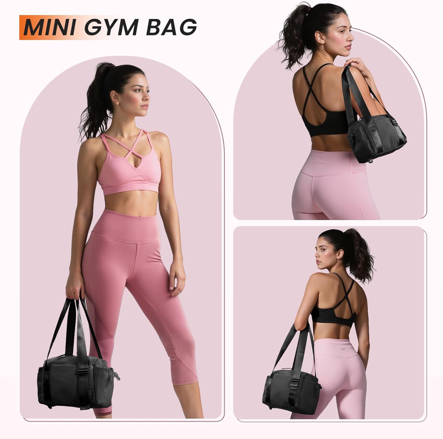 SKYSPER Small Gym Bag for Women - Mini Duffle Bag with Wet Compartment, Lightweight Waterproof Gym Tote Bag for Dance, Travel, Cute & Compact Workout Bag for Girl (Black)