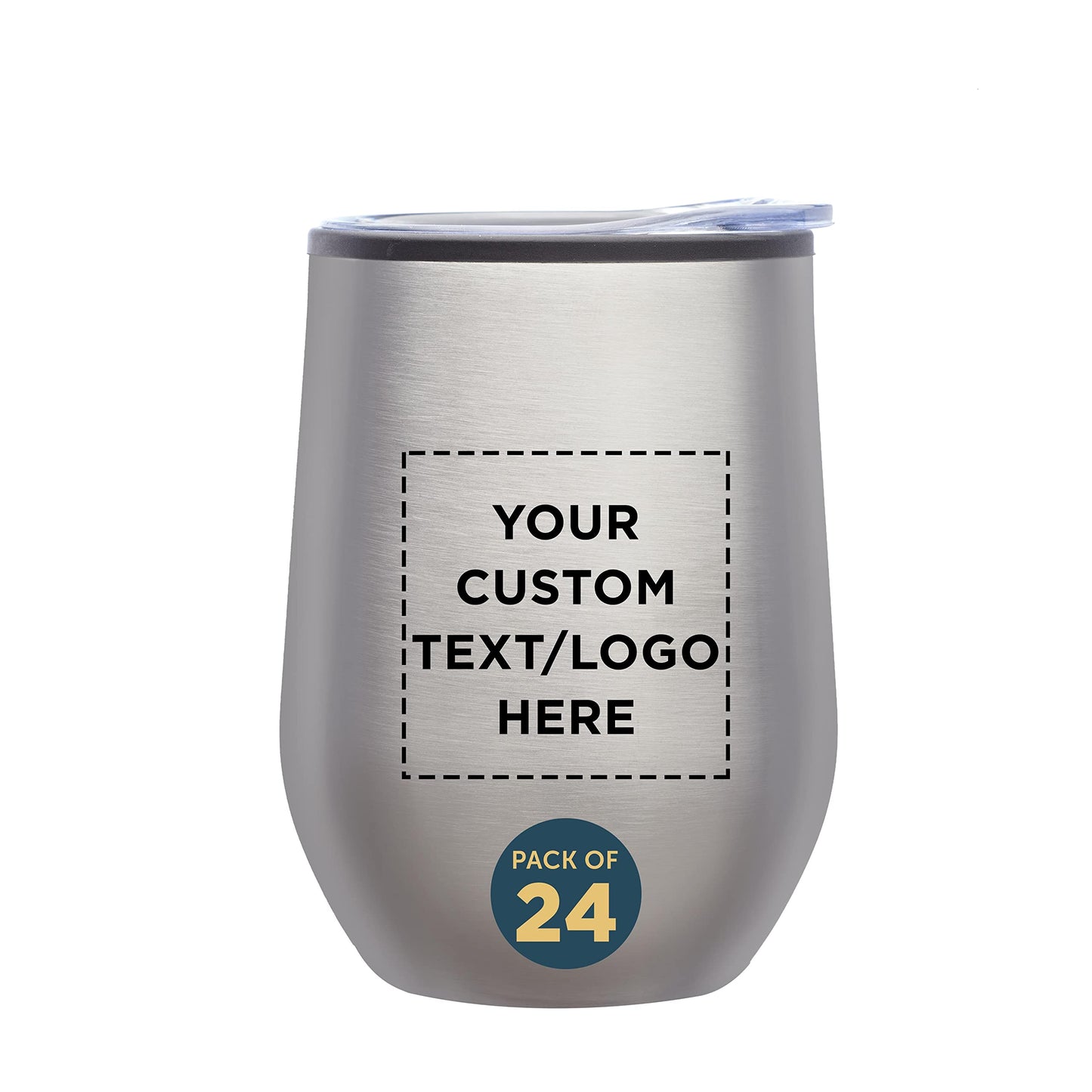 Custom Stemless Wine Tumblers 12 oz. Set of 6, Personalized Bulk Pack - Insulated, Perfect for Wine, Cocktails, Other Hot & Cold Beverages - Silver