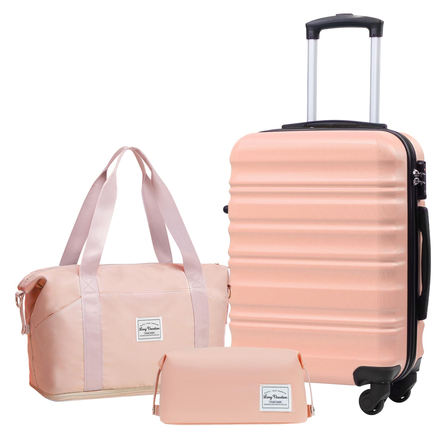 LONG VACATION 6 Piece Luggage Set Carry on Suitcase with ABS+PC hardshell, Spinner Wheels & YKK Zipper TSA Lock (WHITE-BROWN, 6 piece set)