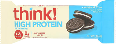 think!, High Protein Bars - Cookies and Crème, 20g Protein, 0g Sugar, No Artificial Sweeteners, Gluten Free, GMO Free, 2.1 Ounce bar