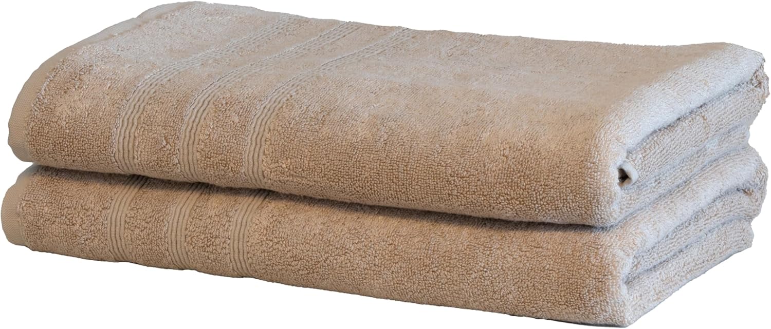 Mosobam Luxury Turkish Set of 2 Bath Towels 30X58 Light Taupe Oversize 700 GSM Bamboo Viscose & Aegean Turkish Combed Cotton