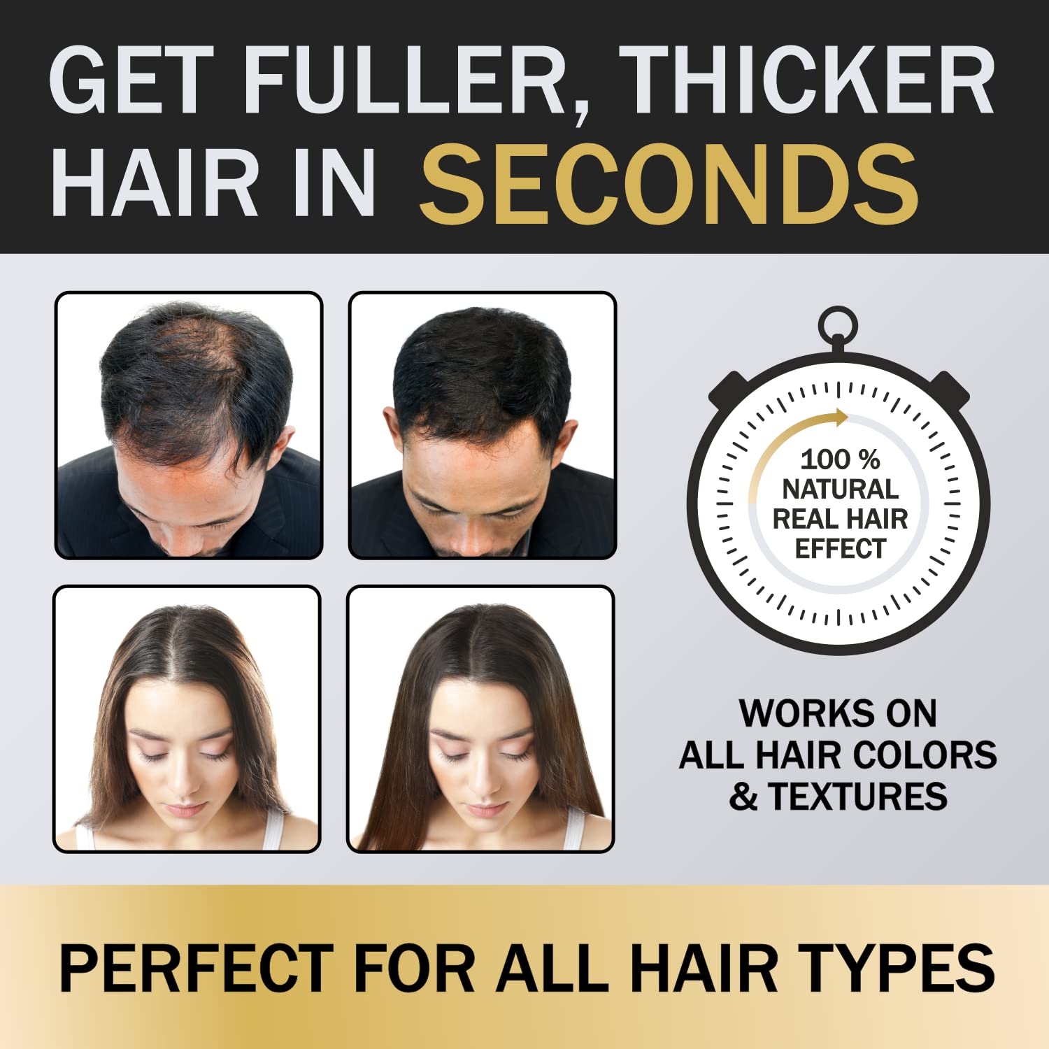 ELEVATE Hair Fibers for Thinning Hair Large Size 40g Bottle - 100% Natural Undetectable Keratin Fibers to Instantly Fill in Thinning Balding Loss Area Fuller in 30 Seconds Men & Women (Black)