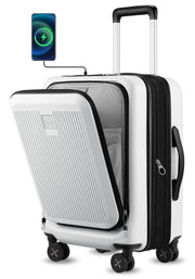 LUGGEX Carry on Luggage 22x14x9 Airline Approved, PC Hard Shell Suitcase with Front Pocket, Expandable Luggage with USB Port (Blue, 20 Inch, 37L)