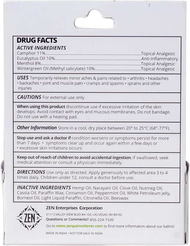 ZEN Hemp Balm for Relief, Hemp Oil Extract for Joints, Back, Neck and Elbows, Hemp Infused Topical Cream - 0.7 oz (Pack of 1)