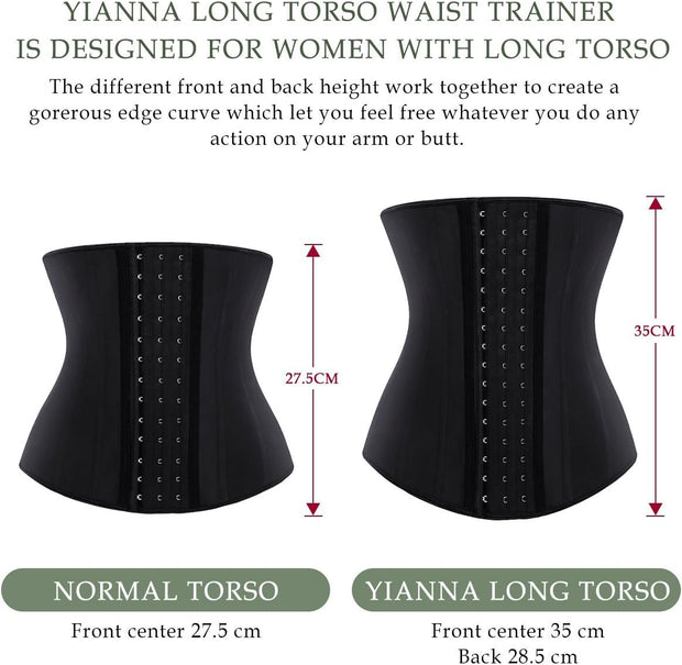 YIANNA Latex Long Torso Waist Trainer for Women Tummy Control Underbust Waist Cincher Corset Sport Girdle Body Shaper