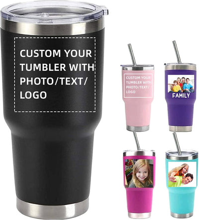 Personalized Photo 20oz 30oz Stainless Steel Tumbler,Custom Coffee Tumbler Cup With Lid And Strawstraw Vacuum Insulated With Text Photo Logo (PERSONALIZED)