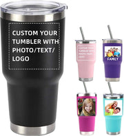 Personalized Photo 20oz 30oz Stainless Steel Tumbler,Custom Coffee Tumbler Cup With Lid And Strawstraw Vacuum Insulated With Text Photo Logo (PERSONALIZED)