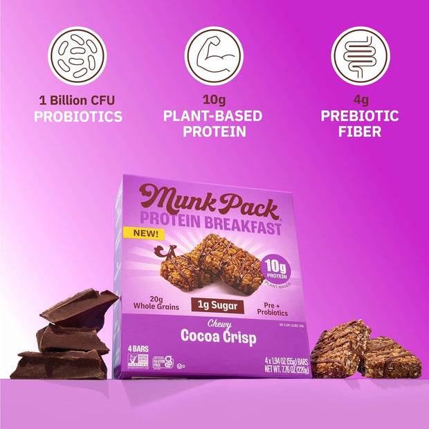 Munk Pack Sampler Pack Probiotic Protein Snack Bars Stocking Stuffers | 10g Plant Protein, 1g Sugar, 6g Fiber |Diabetic-Friendly Ideal Breakfast Bars - On-the-Go Snacks, Gluten-Free, Non-GMO | 5 Count
