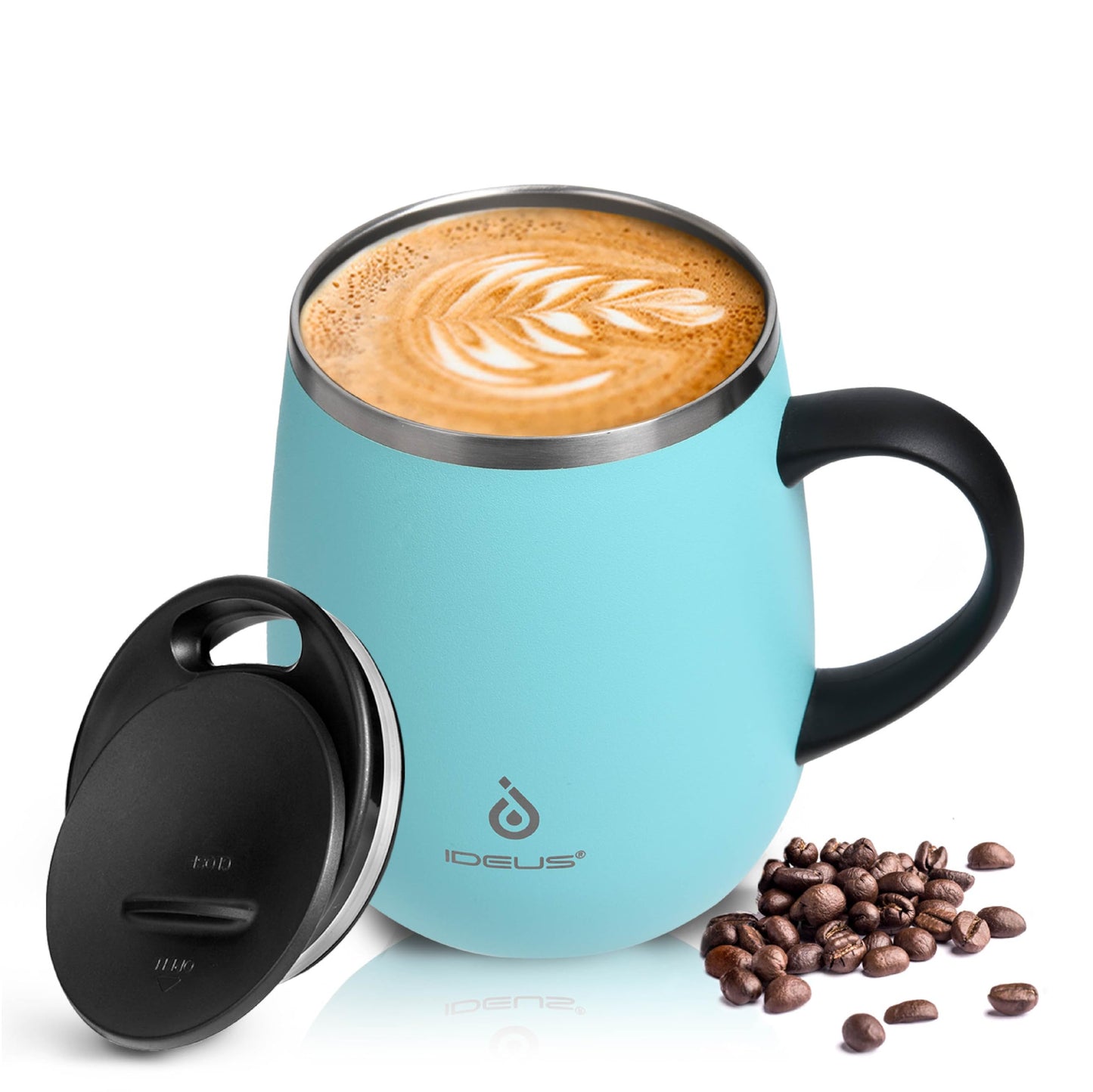 Ideus 16 oz Insulated Coffee Mug with Handle and Lid, Double Wall Stainless Steel Vacuum Thermal Coffee Mug, Travel Coffee Cup Thermal Cup for Home and Office, Storm Black