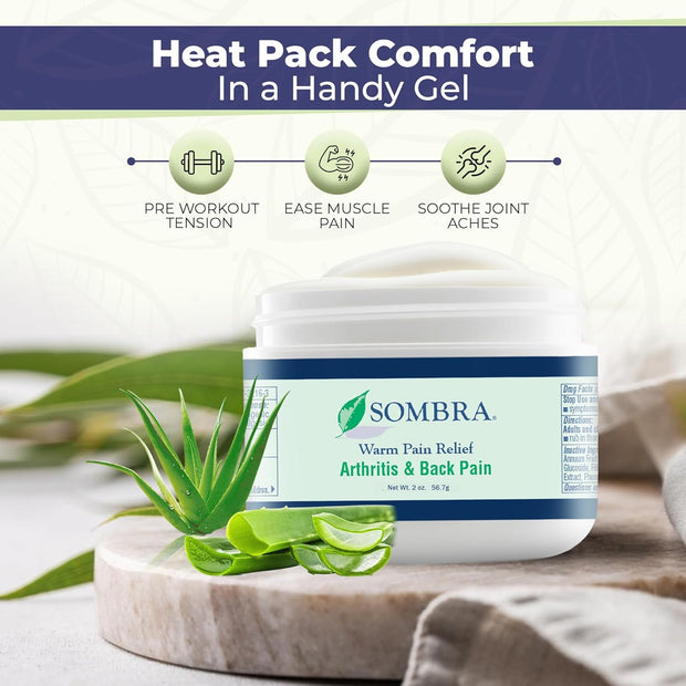 Sombra Warm Pain Relief Gel, Warm Relief for Arthritis and Chronic Pain Pre-Workout Muscle Rub Vegan Formula Free of Artificial Fragrances, Dyes, NSAIDs, Wax, Petroleum, Alcohol - 4oz Jar