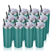VEGOND Stainless Steel Tumblers Bulk 12 Pack, 20 oz Vacuum Insulated Skinny Tumblers with Lids and Straws, Double Wall Coffee Mug, Travel Water Cup, White