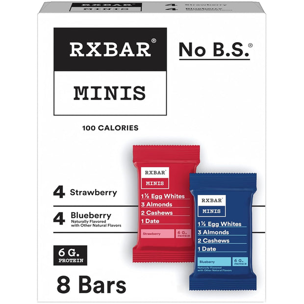 RXBAR Minis Protein Bars, Gluten Free Snacks, Breakfast Snacks, Variety Pack, 7.3oz Box (8 Bars)