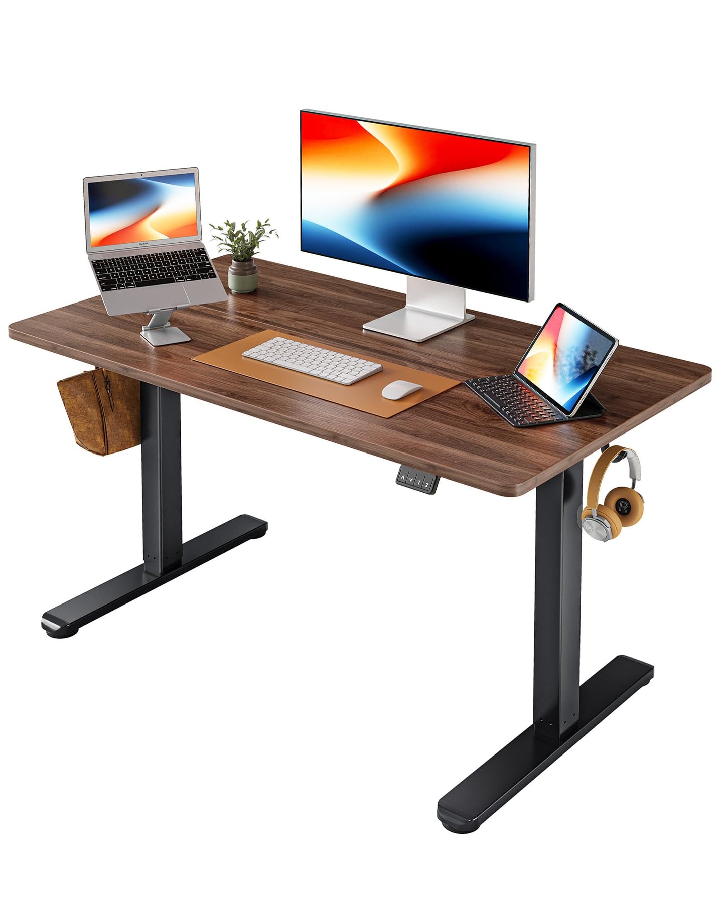 FEZIBO 44 x 24 Inches Standing Desk, Height Adjustable Electric Standing Desk, Stand up Table, Sit Stand Home Office Desk with Splice Board, Light Rustic Brown