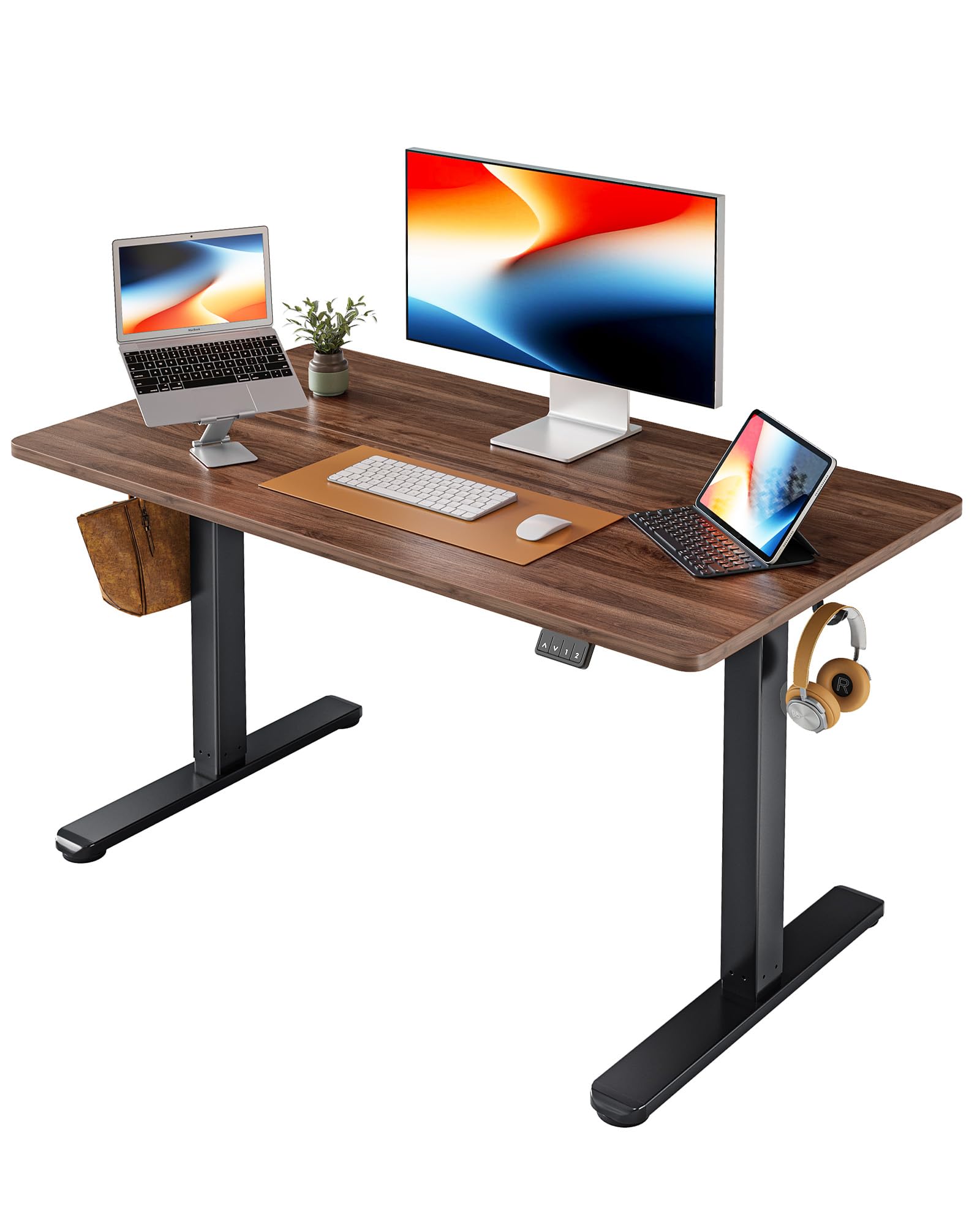 FEZIBO 44 x 24 Inches Standing Desk, Height Adjustable Electric Standing Desk, Stand up Table, Sit Stand Home Office Desk with Splice Board, Light Rustic Brown
