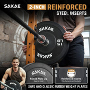 SAKAE Olympic Rubber Bumper Plates, 2-Inch Weight Plate Set with Steel Hub, Ideal for Weightlifting, CrossFit, Strength Training & Home Gym Workout, Available in Single, Pair & Sets, Multiple Sizes