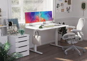 INNOVAR Glass Standing Desk, 48x24 Inch White Standing Desk Adjustable Height Electric Stand Up Quick Install for Computer Desks, Super White