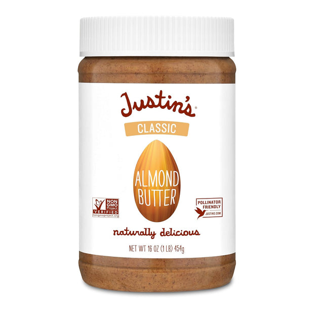 Justin's Classic Almond Butter, Only Two Ingredients, No Stir, Gluten-free, Non-GMO, Keto-friendly, Responsibly Sourced, 16 Ounce Jar, Pack of 1