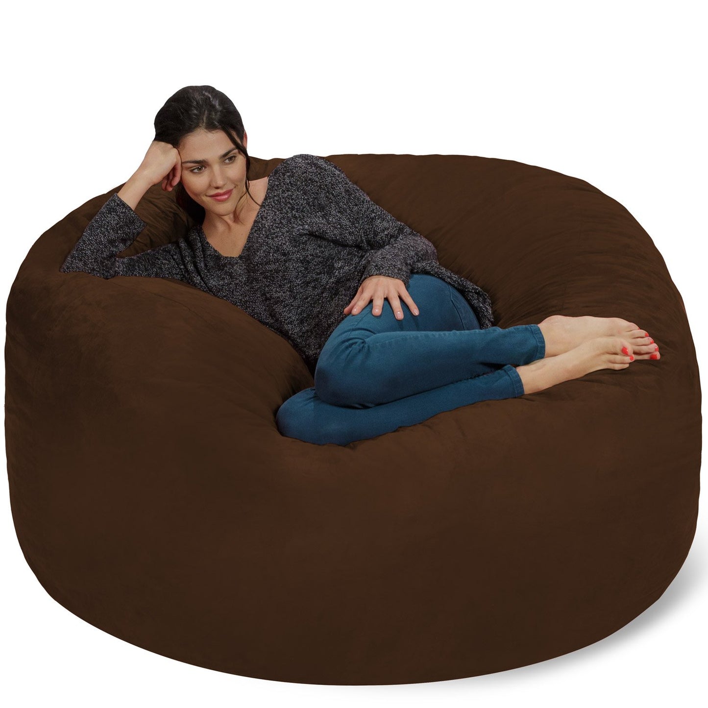 Chill Sack Bean Bag Chair - 5' Giant Memory Foam Lounge Chair with Soft Microfiber Cover – Cozy Furniture for Living Room, Dorm, & Kids' Rooms – Comfortable 5 Ft, Microsuede Lounge Sofa, Orange