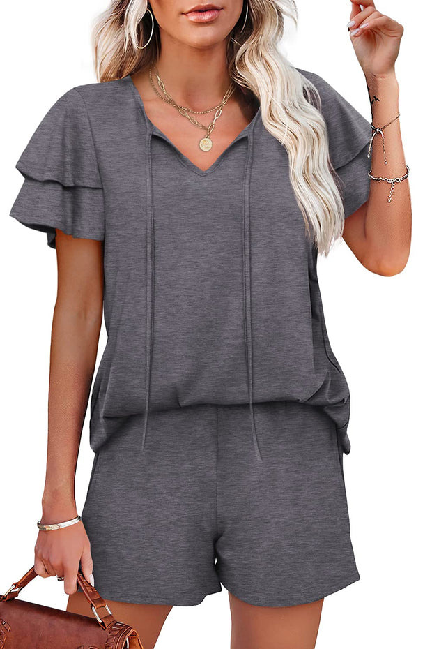 WIHOLL Summer Outfits for Women 2 Piece Short Sleeve V Neck Lounge Sets Casual