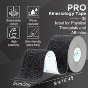 OK TAPE PRO Kinesiology Tape Uncut Roll, Elastic Physical Therapy Athletic Tape for Pain Relief, Muscle Support, Kinetic Tape, Water Resistant, 2in X 16.4ft -Black Gray
