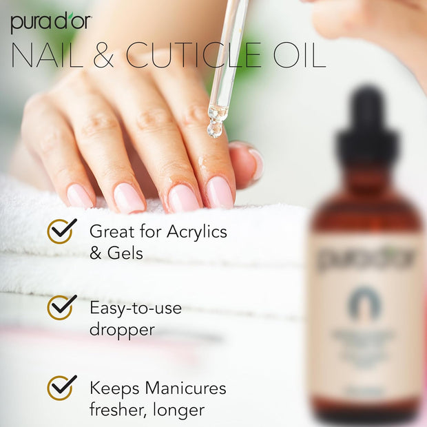 PURA D'OR 4 Oz Nail and Cuticle Oil - Nourishing Treatment with Dropper - Natural Blend Enriched with Biotin, Vitamin E, Milk for Nail Growth, Healthy Nail Beds and Great for Acrylic Nails
