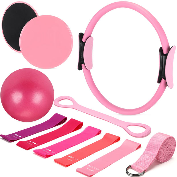 Set of 6 Style Pilates Home Equipment Set Pilates Essential Kit Workout Accessories 14 Magic Circle Mini Exercise Ball Yoga Strap Silicone Tension Strip Tension Band Sliding Plate