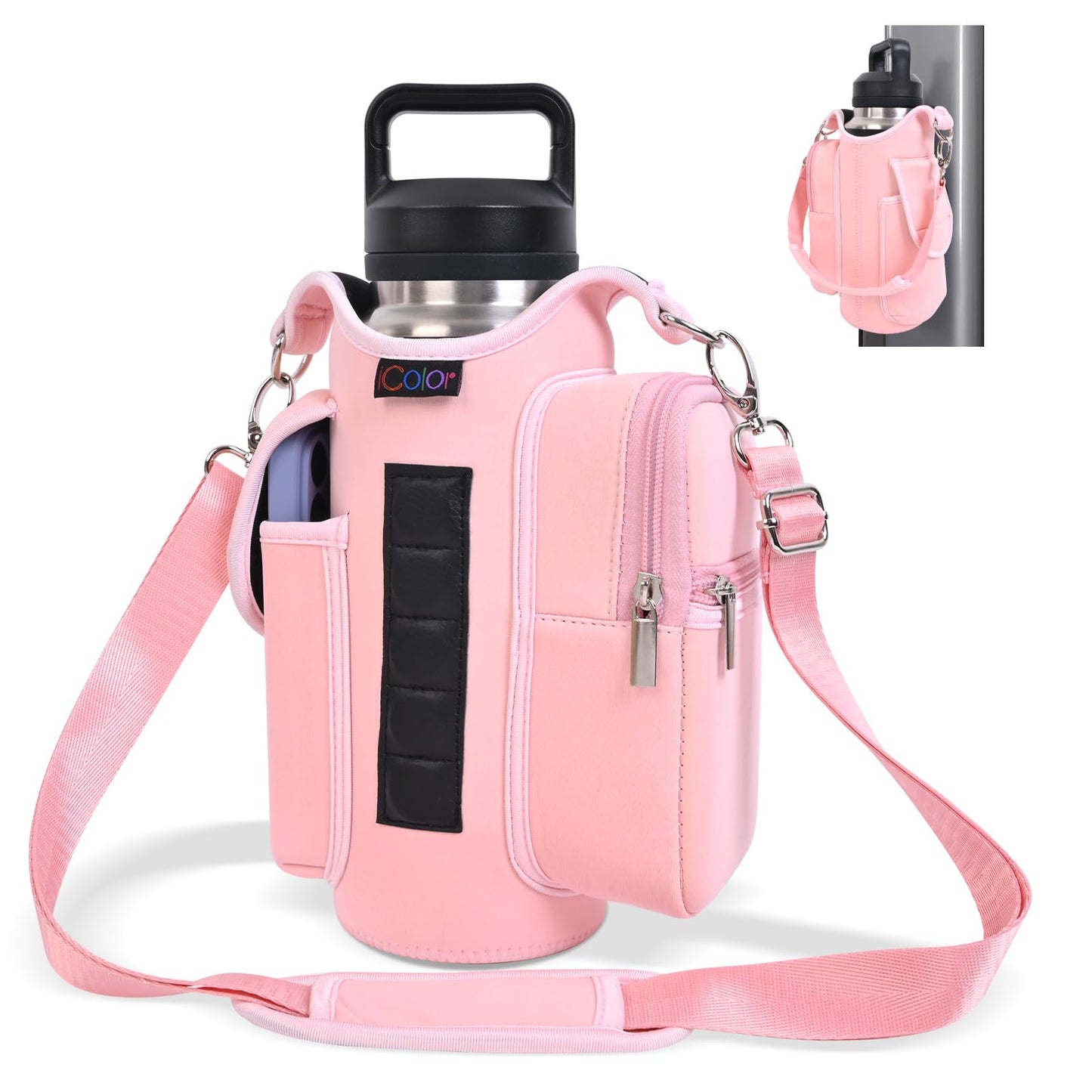 icolor Magnetic Gym Bag Water Bottle Carrier Holder with Phone Pockets & Shoulder Strap,5 Built-in Magnets Gym Bottle Pouch Sleeve,Magnetic Bag Gym Accessories Organizer for Men Women