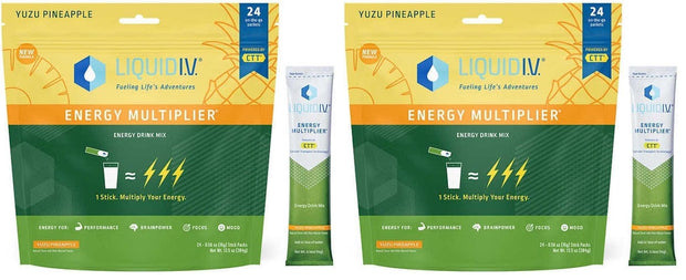 Liquid I.V. Energy Multiplier Yuzu Pineapple, 24 Individual Serving Stick Packs in Resealable Pouch