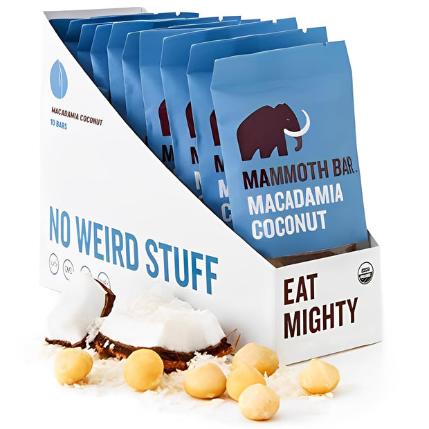 Mammoth Bar Almond Vanilla Bar - 10 Organic Protein Bars – Prebiotic • Paleo • Gluten Free • Egg Protein • GMO Free • Raw • Premium Nuts