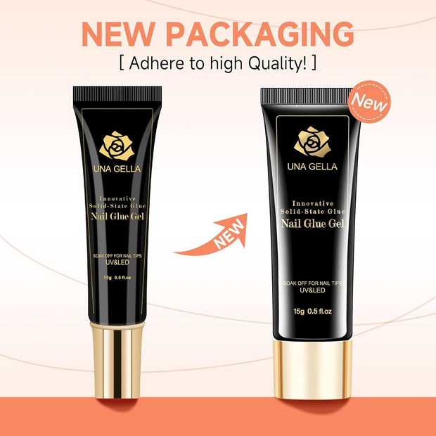 UNA GELLA Solid Nail Glue Gel Soft Gel Nail Tips Glue 15ml Lamp Curing Needed Solid Soak Off Glue Super Strong Nail Glue For Fake Acrylic Nails Extension Press On Nails