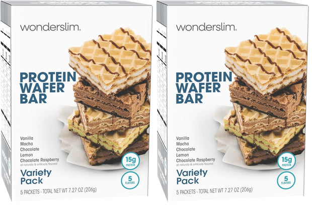 WonderSlim Protein Wafer Snack Bar, Variety Pack, 15g Protein, 5 Flavors, 0mg Cholesterol (5ct)