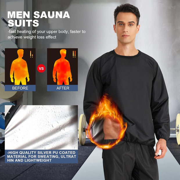 Sauna Suit for Men Heats Sauna Sweat Shirt Non Rip Boxing Sweat Suits Weight Loss Gym Tops Sauna Pants