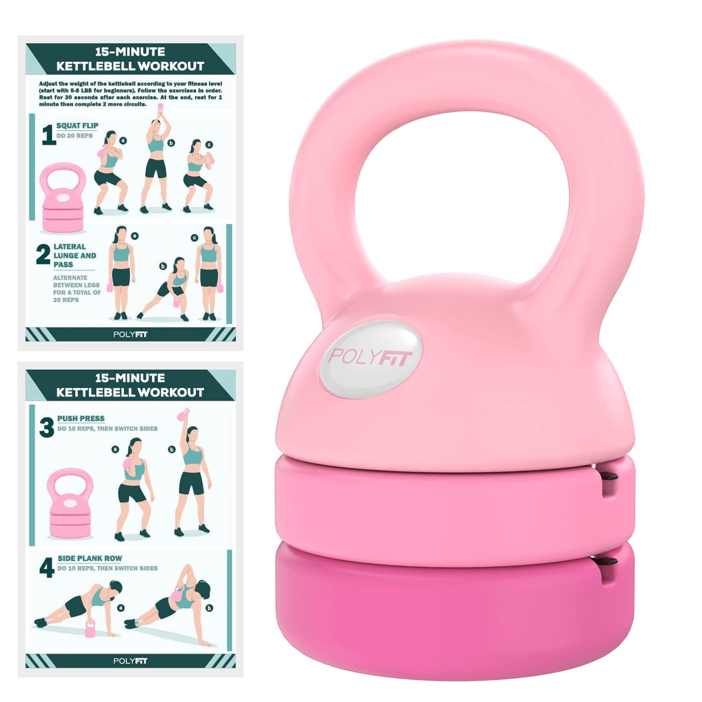 Polyfit Adjustable Kettlebell | 5 lb - 12 lb | Kettlebells Weights Set for Home Gym | Kettle Bell Sets for Women at Home