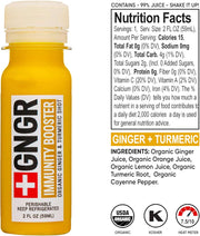 +GNGR Immunity Booster Organic Ginger and Turmeric Shot - Cold Pressed Ginger Shots with Turmeric, Cayenne Pepper, Orange, Lemon for All Natural Immune & Digestive Support (2 Oz, Pack of 12)