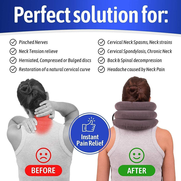 S Cervical Neck Traction Device for Instant Neck Pain Relief - Inflatable & Adjustable Neck Stretcher Neck Support Brace, Neck Traction Pillow for Home Use Neck Decompression