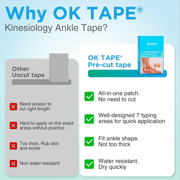 OK TAPE Precut Kinesiology Ankle Tape, 10 Pcs, Pain Relief, Prevent Ankle Sprain, Provide Support for Ankle Ligament, Elastic Athletic Tape, Breathable K Tape for Daily use - Beige