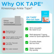 OK TAPE Precut Kinesiology Ankle Tape, 10 Pcs, Pain Relief, Prevent Ankle Sprain, Provide Support for Ankle Ligament, Elastic Athletic Tape, Breathable K Tape for Daily use - Black
