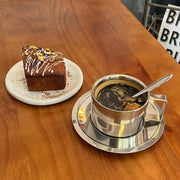 ZENFUN 4 Pack 6.8 oz Coffee Cups Set, 18/8 Stainless Steel Espresso Cup with Saucer and Spoon, Cute Coffee Mugs with Handle, Drinkware Cup for Latte, Cappuccino, Milk, Tea