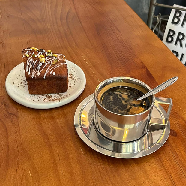 ZENFUN 4 Pack 6.8 oz Coffee Cups Set, 18/8 Stainless Steel Espresso Cup with Saucer and Spoon, Cute Coffee Mugs with Handle, Drinkware Cup for Latte, Cappuccino, Milk, Tea