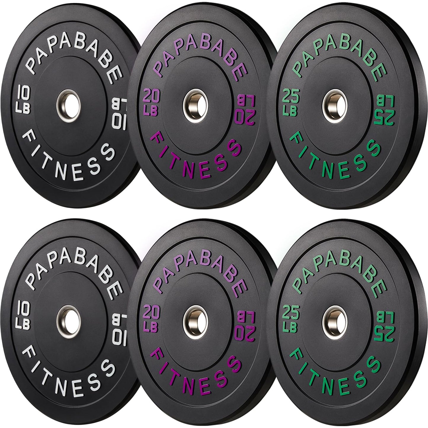 Papababe Weight Plates, 2-Inch Weights Plates Set, Floor Protective Rubber Weight Plates, 10-600lbs Bumper Plates for Barbell Strength Training & Weightlifting (Single/Pair/Full Set)