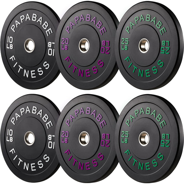 Papababe Weight Plates, 2-Inch Weights Plates Set, Floor Protective Rubber Weight Plates, 10-600lbs Bumper Plates for Barbell Strength Training & Weightlifting (Single/Pair/Full Set)