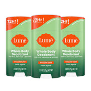 Lume Whole Body Deodorant - Smooth Solid Stick - 72 Hour Odor Control - Aluminum Free, Baking Soda Free and Skin Safe - 2.6 Ounce (Pack of 2) (Soft Powder)