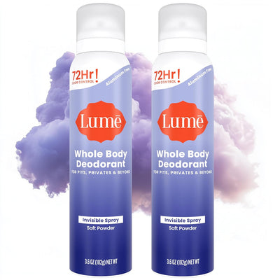 Lume Invisible Spray Deodorant For Women - Whole Body Deodorant Spray - 72 Hr Odor Control - Ozone Friendly, Natural Propellant - Aluminum & Baking Soda Free, Skin Loving - 2 pack (Soft Powder)