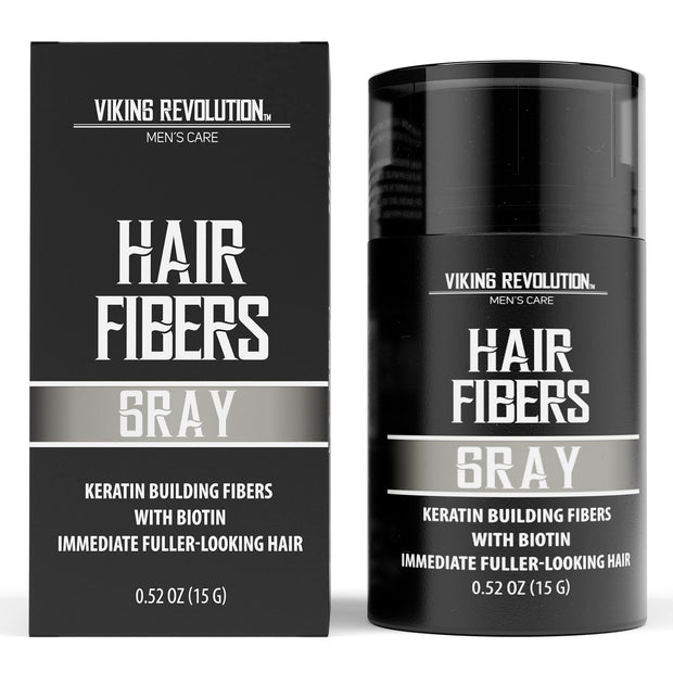 Viking Revolution Black Hair Fibers for Thinning Hair Men - Thick Fiber for Bald Spot Cover Up - Hair Building Fibers with Kerating and Biotin - Hair Fiber for Men for Thicker and Fuller Look (0.52oz)